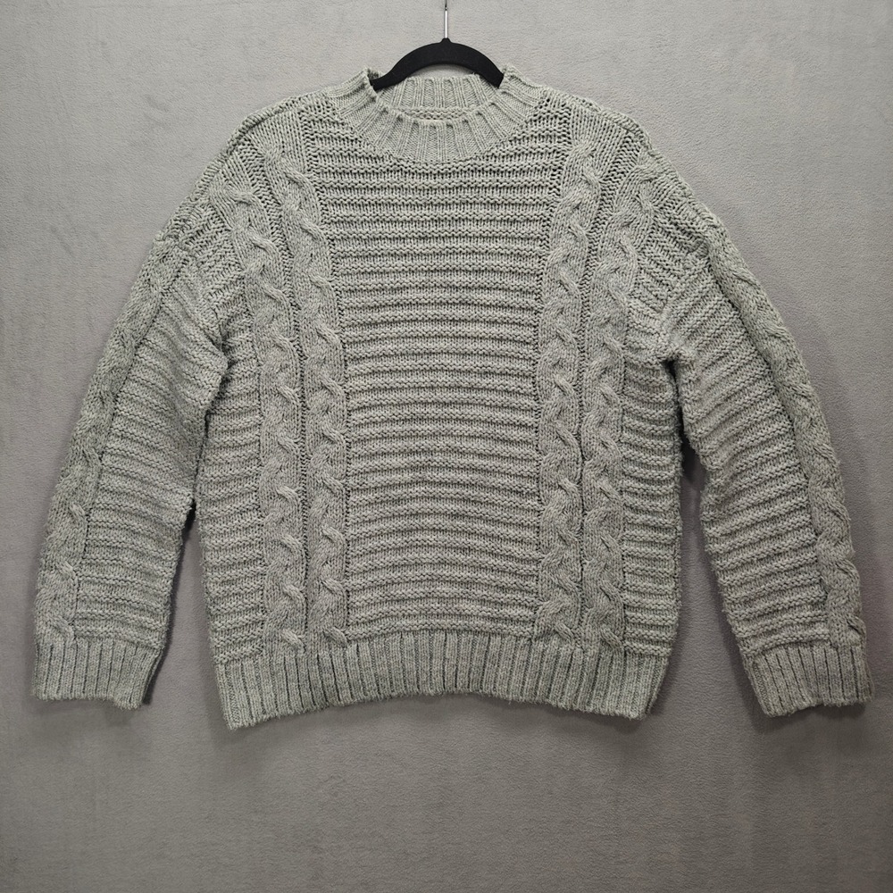 LOFT Sweater Womens M Gray Cable Knit Fisherman Minimalist Preppy Academia Cozy
